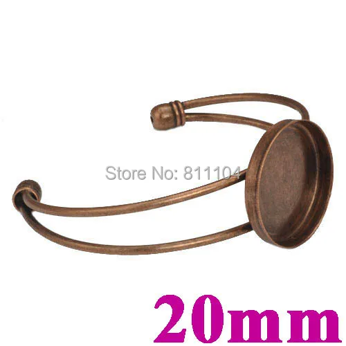20mm Vintage Antique Copper tone Blank Bases Cabochon Round Deep Edge Bezel Tray Cuff Bracelet Bangle Settings Wholesale | Украшения и