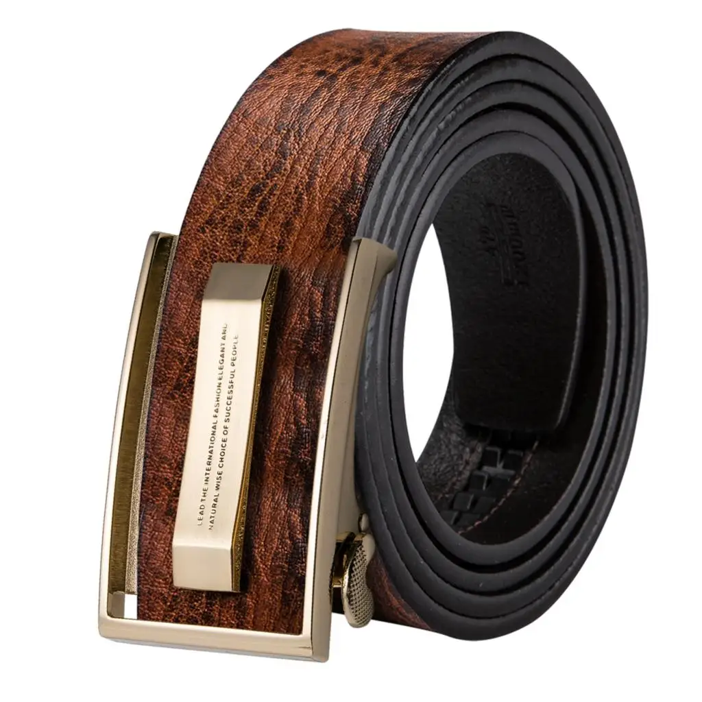 Привет-галстуком-бабочкой брендовая коричневая коробка с лентой комплекты класса люкс из натуральной воловьей кожи, автоматическая пряжка Ремни для мужские Повседневное ковбойский ремень для джинсов ремень - Цвет: PD-2036-DG-C