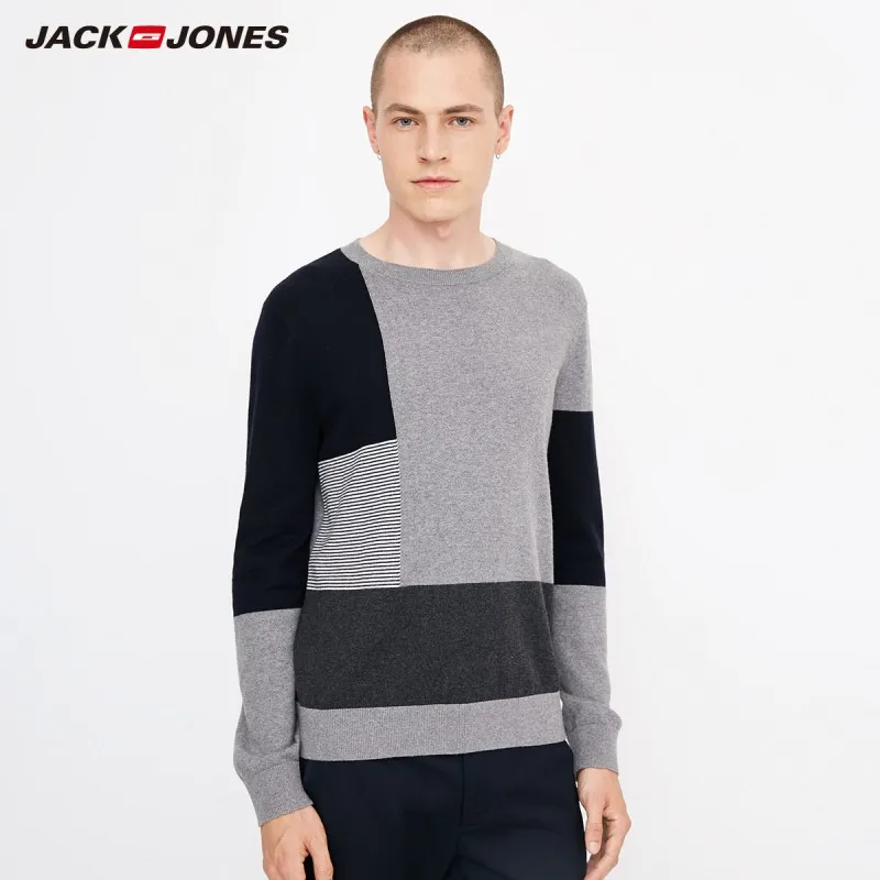 JackJones осенний мужской удобный хлопковый Повседневный свитер с цветными блоками, мужская одежда 218324524