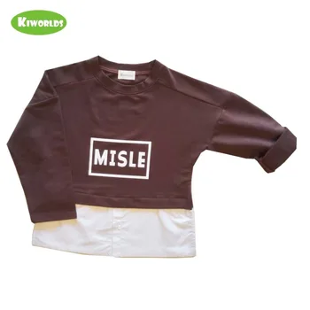 

Spring Hot Sale Cotton and Lin Long Sleeve Boys and Girls T-Shirt ,with Split joint White and Brown ,White Latter,Warm Clothes