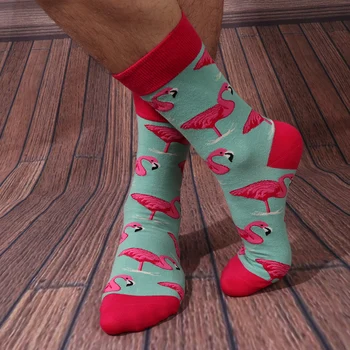 

Fashion Women Men Flamingos Printed socks Funny Socks Novelty Beach Desert Pink Bird Plant Cotton Casual Sock Winter Spring Warm