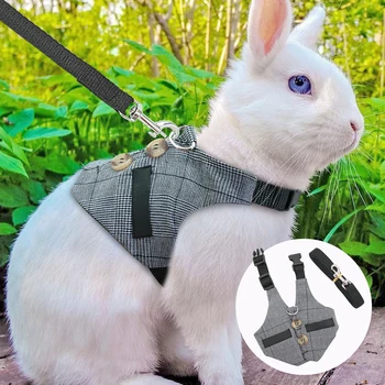 

Cute Rabbit Hamster Harness Lead Leash Small Dog Cat kitten Puppy Plaid Harness and Leash Set Escape Proof Pet Walking Harness