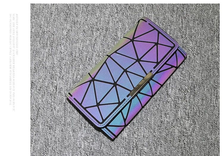 ZYJ Luminous Women Geometry Quilted Plaid Long Wallets 3 Folds Laser Dazzle Colour Girls Zipper Sequins Clutch Wallet Purse Bag (22)