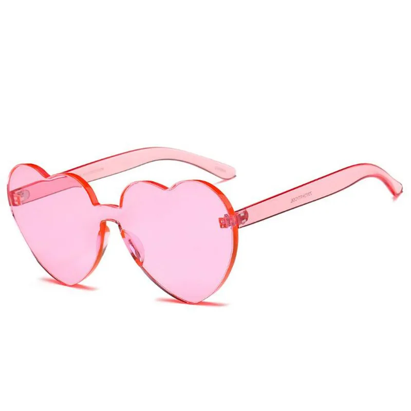 Солнцезащитные очки в форме сердца для женщин, большая оправа, яркие цвета, без оправы, прозрачные линзы, солнцезащитные очки, красный, розовый, желтый, UV400