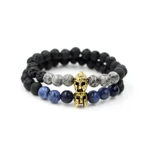 FAITHEASY человек эластичный браслет натуральный вулканический камень мраморная Ручная Веревка древнее золото Спарта браслет со шлемом