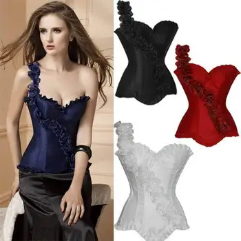 

Noble Shiny Satin Corset Women Sexy Floral One Shoulder Corset Tops for Lady