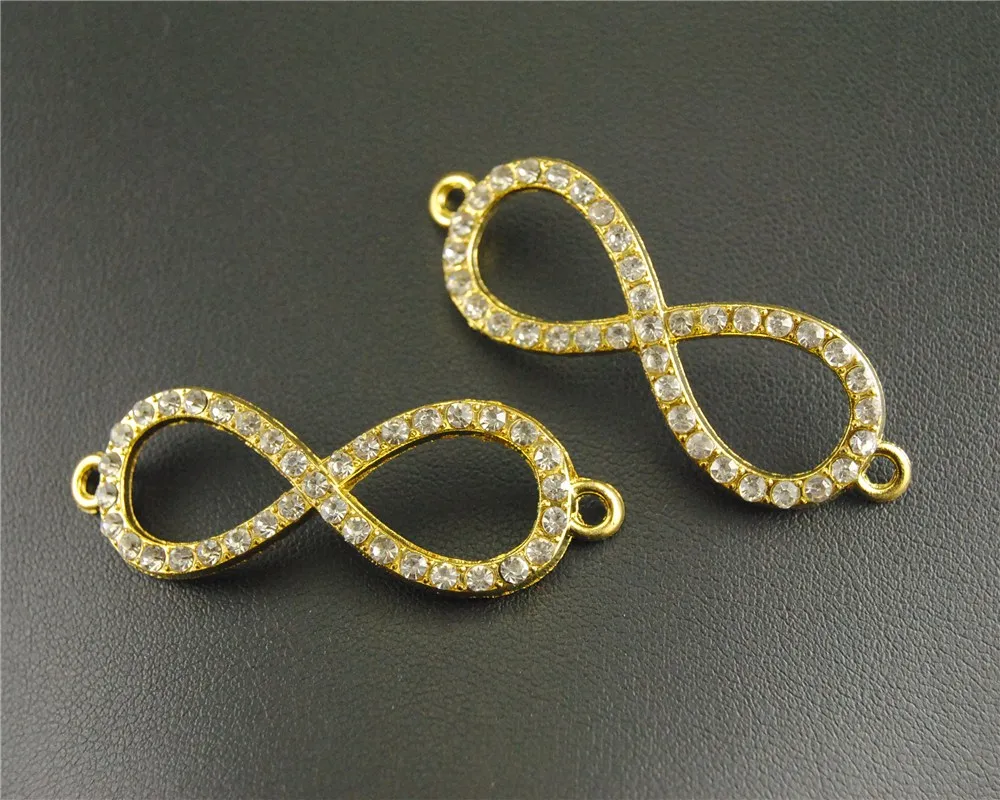 10pcs 48x16mm Gold Plated Rhinestone Curved Infinity Charm Connectors
