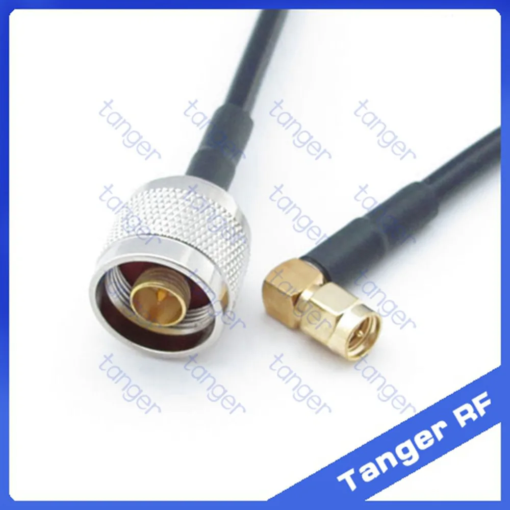 

Hot sale Tanger N male plug to SMA male plug right angle 90 degree RF RG58 Pigtail Jumper Coaxial Cable 20inch 50cm High Quality
