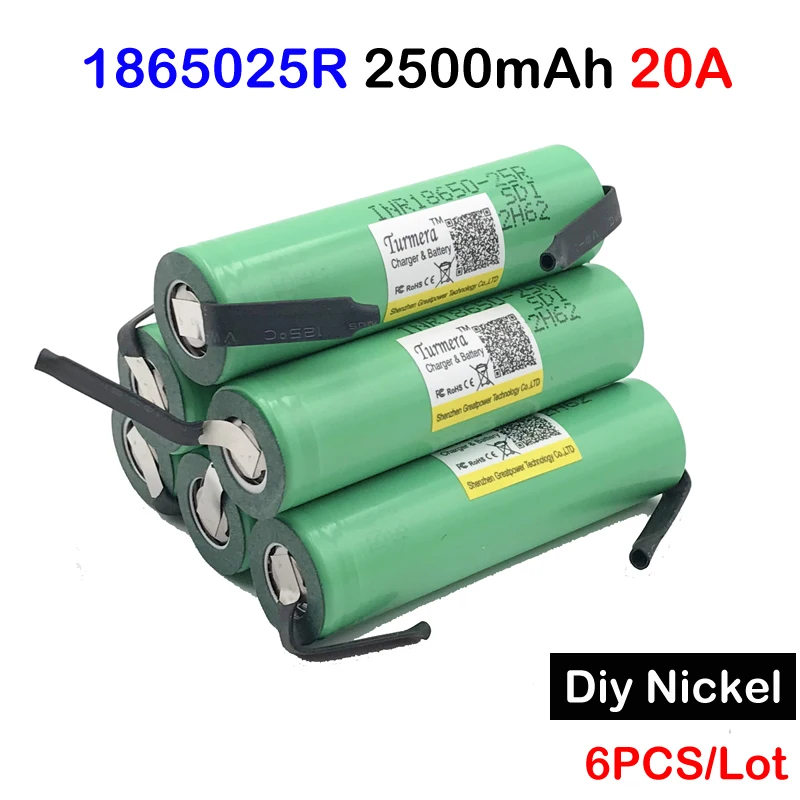 100% новый бренд 18650 25r 2500 mAh аккумуляторная батарея 3 6 V INR18650 25R M 20A разрядка + DIY