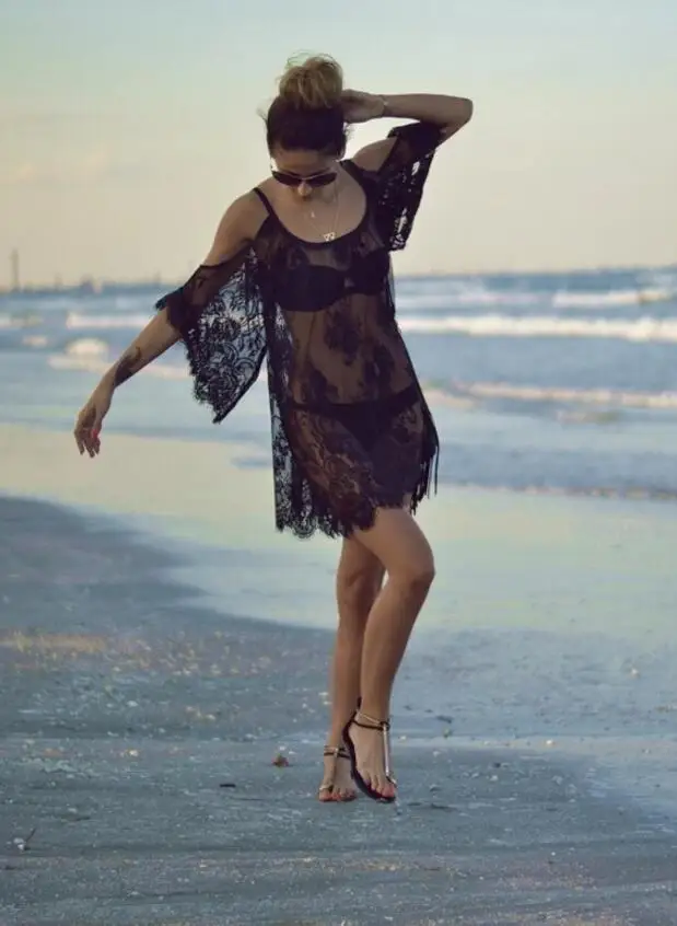 Women Sexy Swimsuit Lace Crochet Bikini Cover Up Swimwear Beach Dress (8)