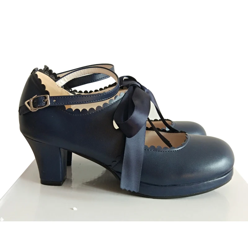Женские туфли лодочки из мягкой кожи с круглым носком на платформе|lolita shoes|party