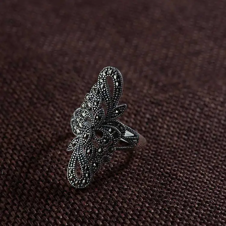 FNJ 925 Серебряное цветочное кольцо Новая мода марказит S925 Стерлинговое Серебро Кольца для женщин ювелирные изделия регулируемый размер США 6,5-9