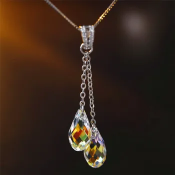 

SWAN JEWELRY 2018 Classic Crystal Necklace Female Short Design Water Drop Elegant Brief Pendant Top Quality Silver Anti-Allergic