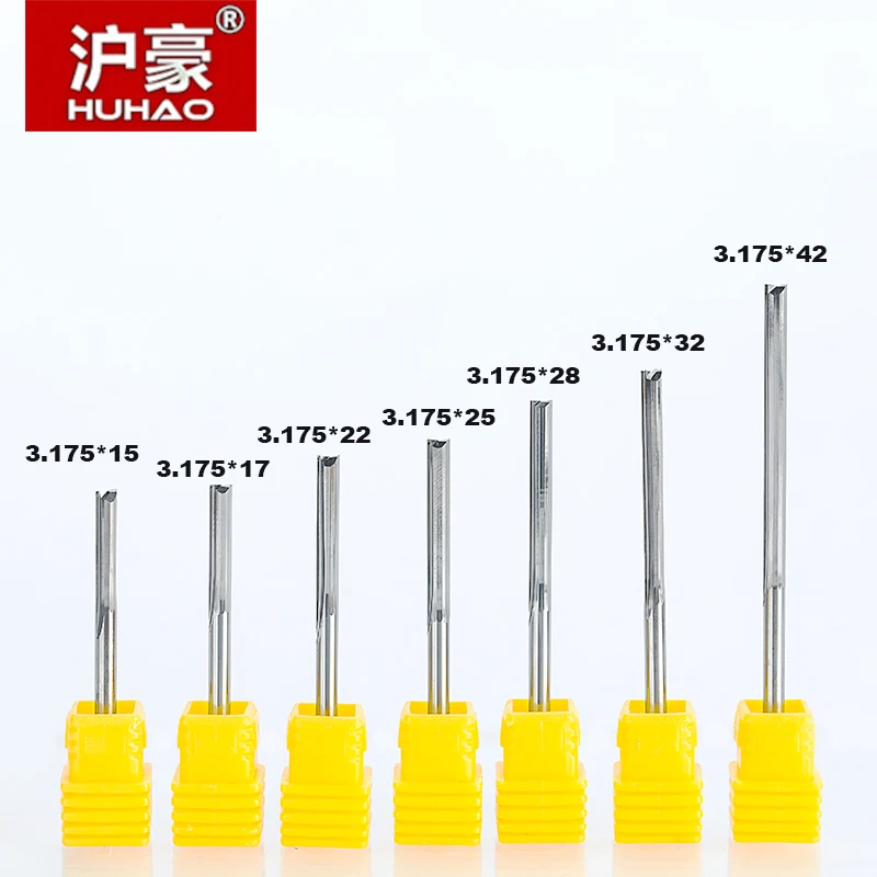 HUHAO 5pcs/lot Shank 3.175mm 2 Flutes Straight Router Bits For Wood CNC Engraving Cutters Carbide Endmill Cutting Milling Tools HUHAO 5pcs/lot Shank 3.175mm 2 Flutes Straight Router Bits For Wood CNC Engraving Cutters Carbide Endmill Cutting Milling Tools