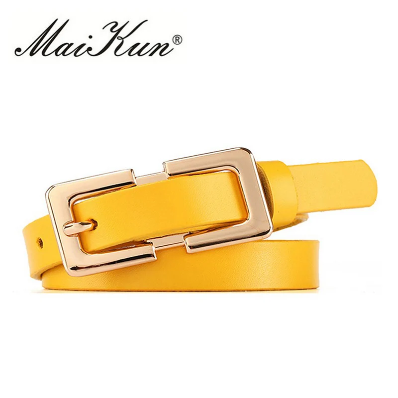 

MaiKun Designer belt Female Belt Original Leather Belts For Women Golden Metal Pin Buckle Belt