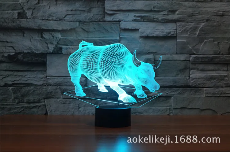 Bull Shaped Usb 3D светодиодный красочный акриловый стереовидение лампа