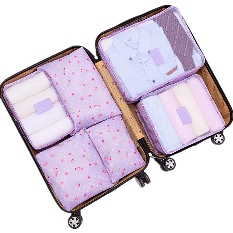 Nylon Packing Cube Travel Bag men women luggage 6 Pieces Set Large Capacity Bags Unisex Clothing travel bag organizer