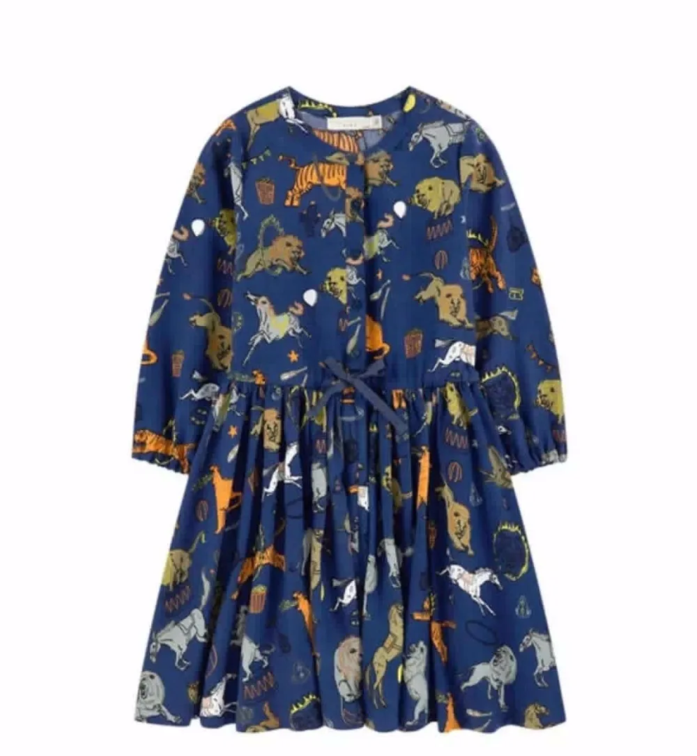 

High quality Girls baby Ice silk linen Animal printed Dress princess Bow Long sleeve dresses children's clothing wholesale