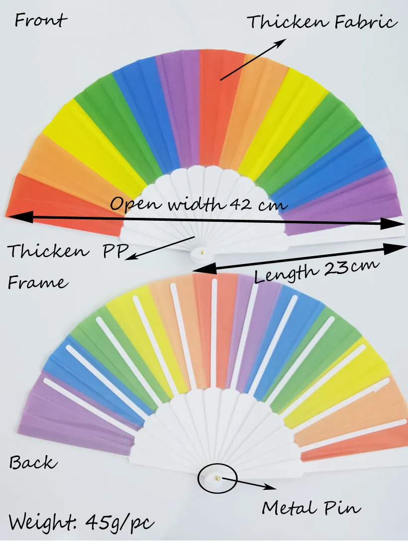 Plastic Ribs Oriental Style Rainbow Silk Fabric Pocket Hand Fans Summer Party Favor Promotion Gifts