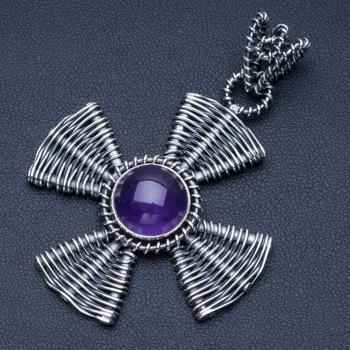 

Natural Amethyst Punk Style 925 Sterling Silver Pendant 2 1/2" Q1200