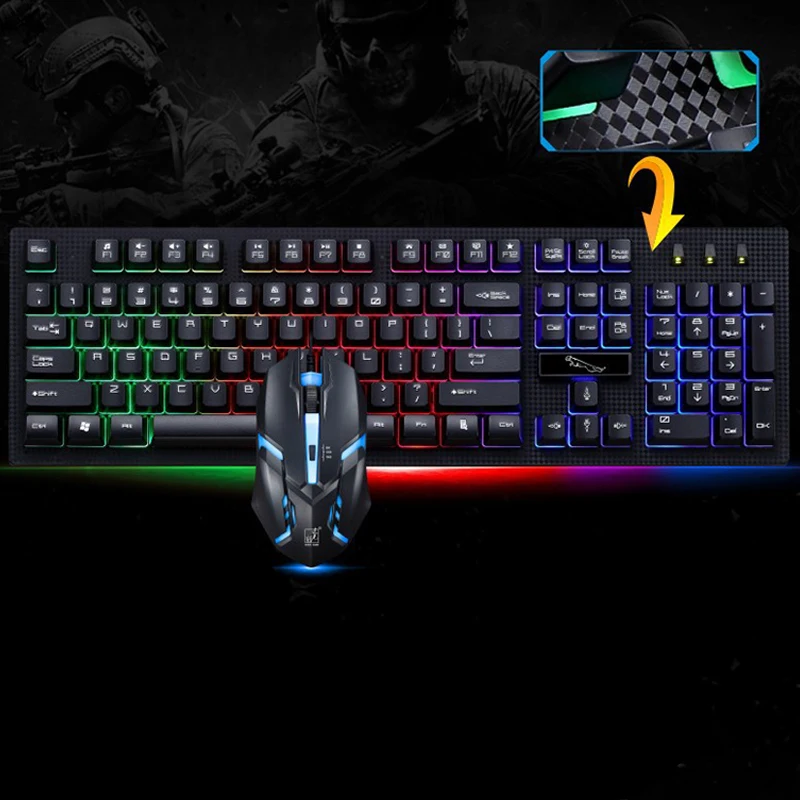 

PARASOLANT Wired USB PC Gamer Suspension Mechanical Feel Keyboard And Mouse Set Photoelectric Laptop Computer Backlit Keyboard