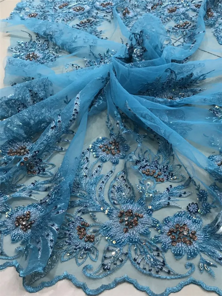 

3D flowers African lace fabric With Big beads and Stones french lace fabric applique tulle lace party dress NX310x