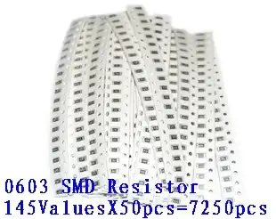 0603 SMD комплект образцов резистора, 1R-1M 145valuesx50 шт = 7250 шт, Бесплатная доставка - изображение