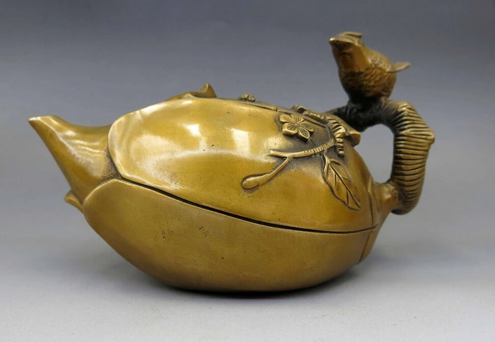 

8" China brass copper Magpies plum blossom pot censer Incense burner Statue