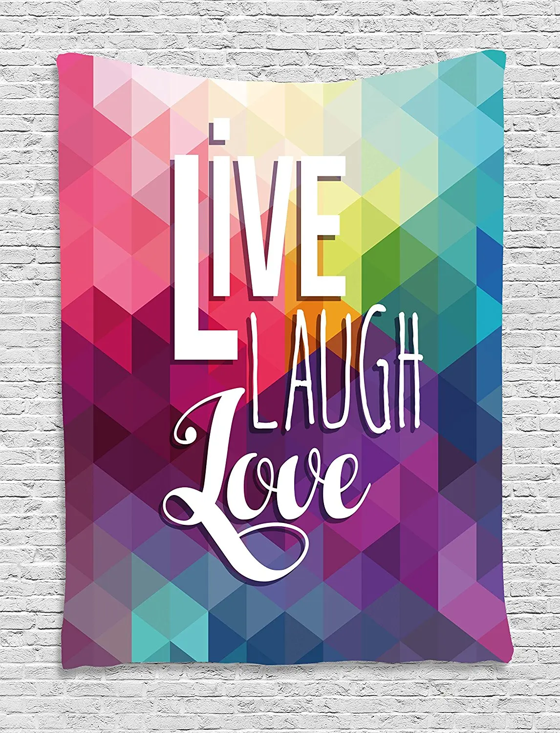 Live Laugh Love Decor Tapestry Geometric Colorful Backdrop Polygonal