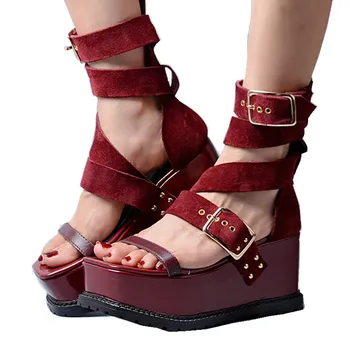 

Women Platform Wedge Sandals Real Leather Ankle Strap Buckle Summer Shoes Woman Fashion Design Sandalias Feminina Stilettos