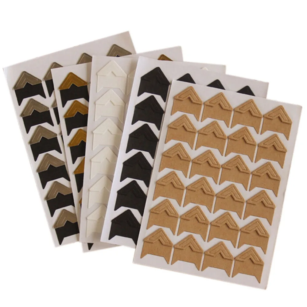 24 pcs/1 Sheet Vintage DIY Corner Kraft Paper Stickers for Photo Albums Frame Decoration Kids