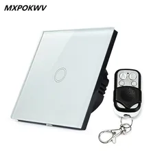 La alta Calidad 1 Gang 1 Táctil de Luz de Pared Interruptor de Control Remoto Inalámbrico Remoto de Vidrio Táctil de Pared Swith 240 V Al Por Mayor envío Gratis