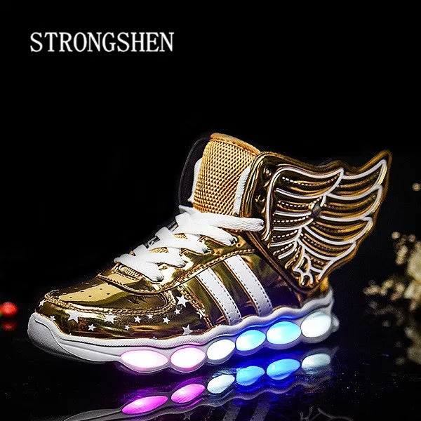 STRONGSHEN 2018 جديد 25-37 حجم/USB شحن الجناح Led الأطفال الأحذية مع تضيء الاطفال عارضة الفتيان و الفتيات رياضية متوهجة الحذاء