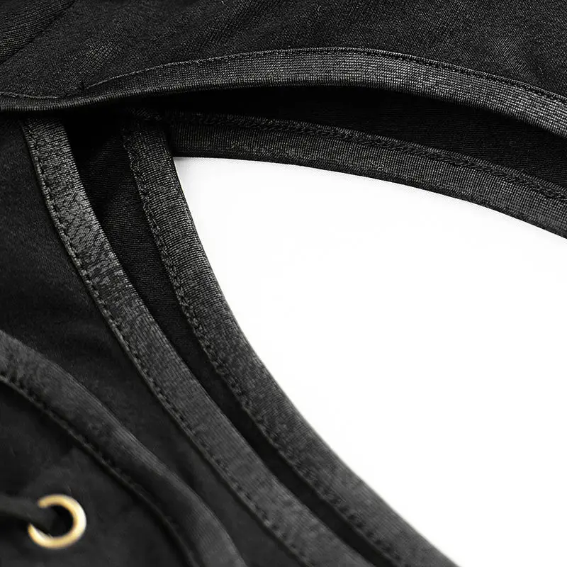 Панк рейв женская футболка в стиле стимпанка Готический Черный Полые Сексуальные Топы повседневные женские мотоциклетные топы с длинными рукавами