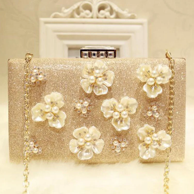 Golden Evening Bags for Women Plastic Flower Evening Dress Bags Luxury