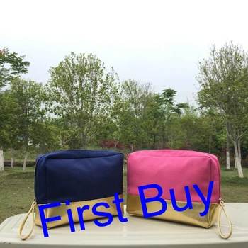 

10pcs/lot free shipping hot selling good quality canvas with PU cosmetic bag 2 colors monogrammed makeup bags women handbag