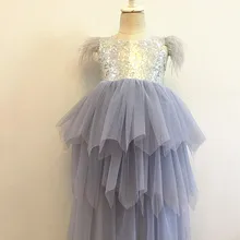 Розничная с блестками для девочек, платье, украшенное перьями, костюм принцессы, платье для девочек, платья для девочек, DD02