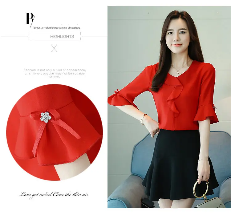 Chiffon Blusas Mujer 2018 Moda Women Blouses Summer Flare Sleeve Ruffle Shirts Femme Fashion Office Plus Size Tops Ladies S-3XL (4)