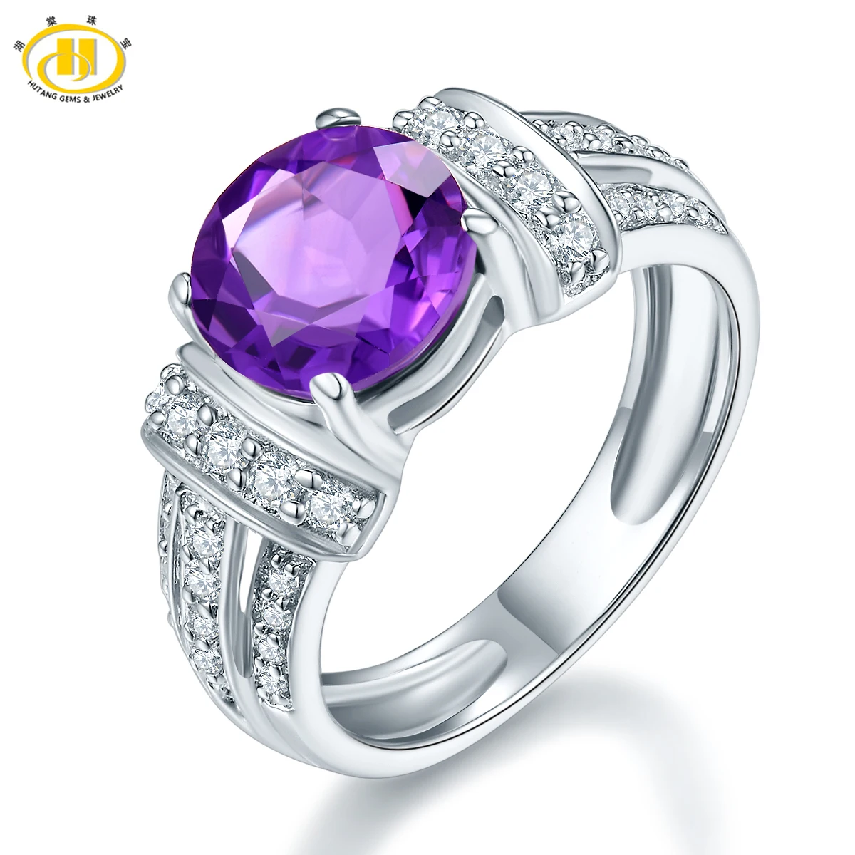 Hutang 1.673ct Natural Amethyst Ring For Women 925 Sterling Silver