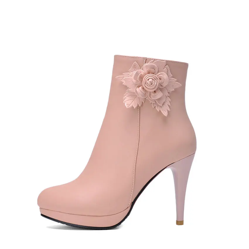 ESVEVA элегантные женские розовые модные ботинки обувь с цветами женские ботильоны на тонких высоких каблуках обувь на платформе с закругленным носком большой размер 34–43
