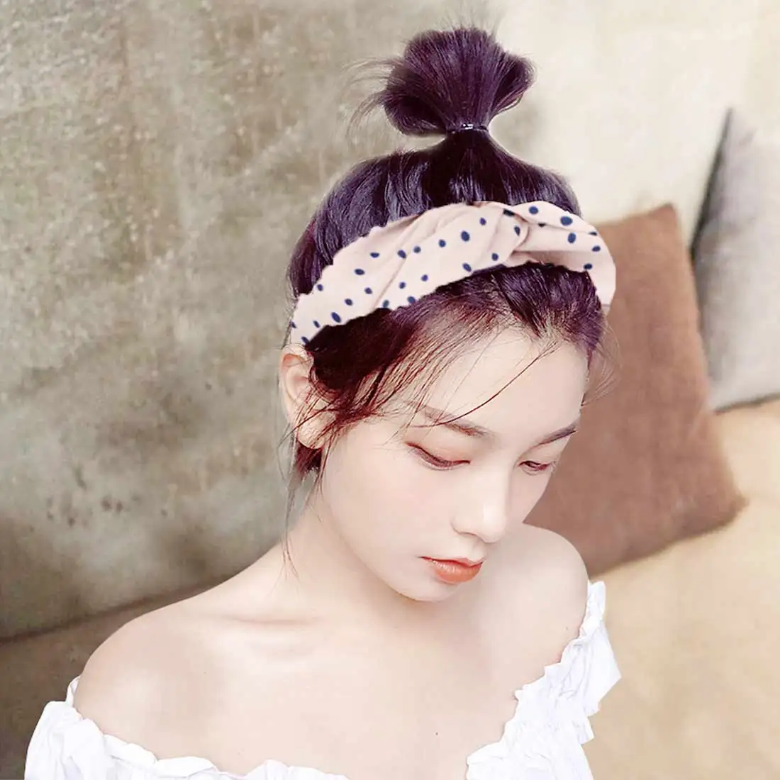 

Korea Solid Color Yellow Pink Soft Cloth Middle Cross Knotted Hairbands maiden style Hair Accessories Customized Head Bands
