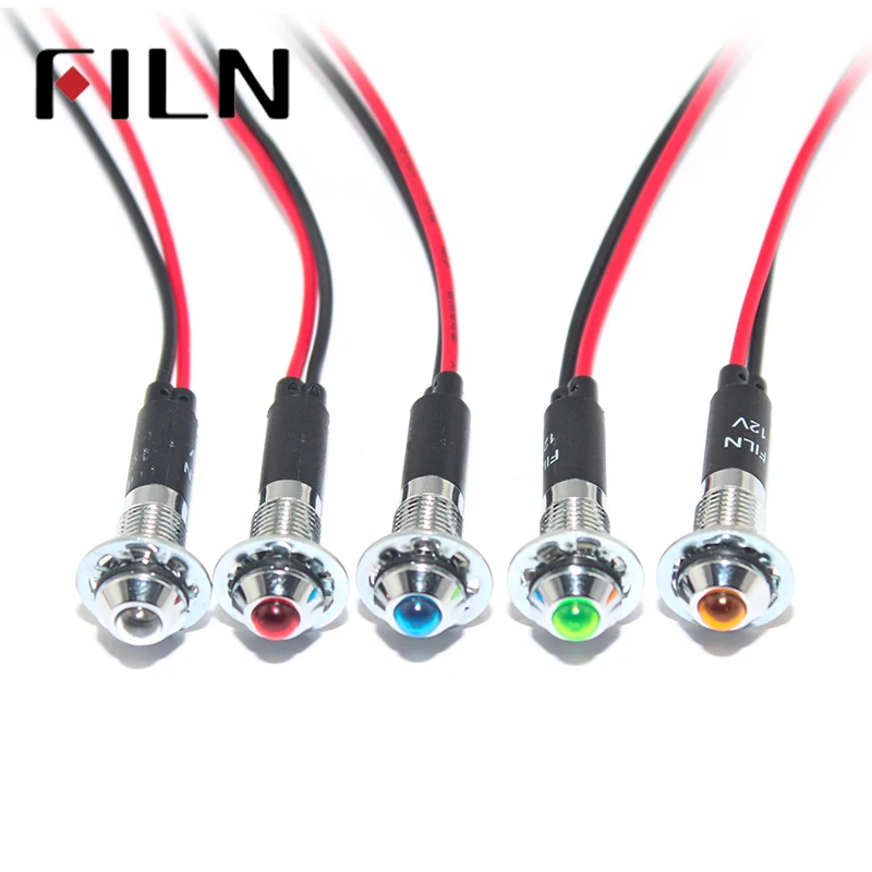 

FILN FL1M-8SW-1 8mm red yellow blue green white 12v 110v 24v 220v led metal signal lamp with 20cm cable