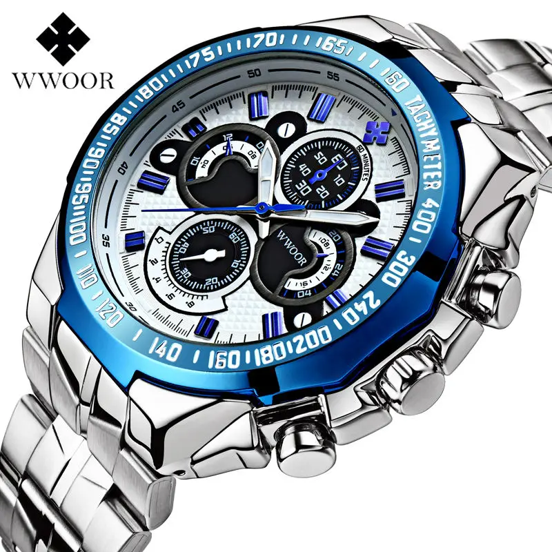 

2016 New Brand Authentic brand sport men watch Stainless Steel belt luminous wristwatch Relogio Male quartz wathces Silver Clock