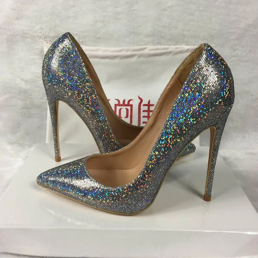 

Color Gold And Silver High Heels Exclusive Patent Brand Sequins Shallow Mouth Shoes Pump Pump 10cm 12cm