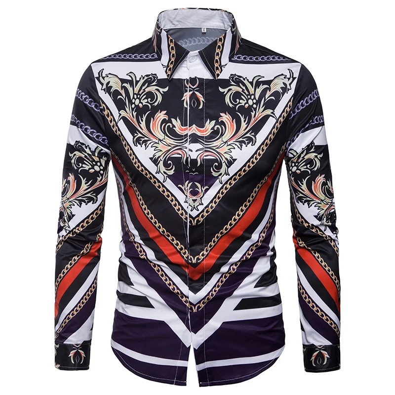 Luxury Brand Men's Dress Shirts 2018 Stylish Striped Design Slim Fit Shirt Men Casual Baroque Style Long Sleeve Camisa Masculina