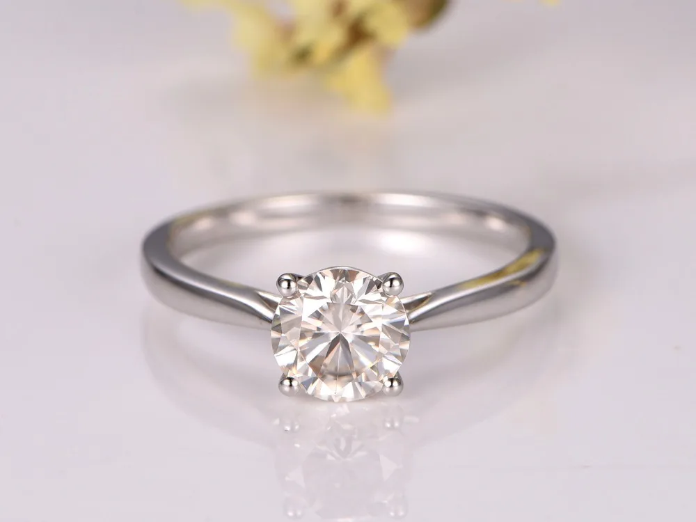 MYRAY Round Moissanite 14k White Gold Plain Band Solitaire Engagement