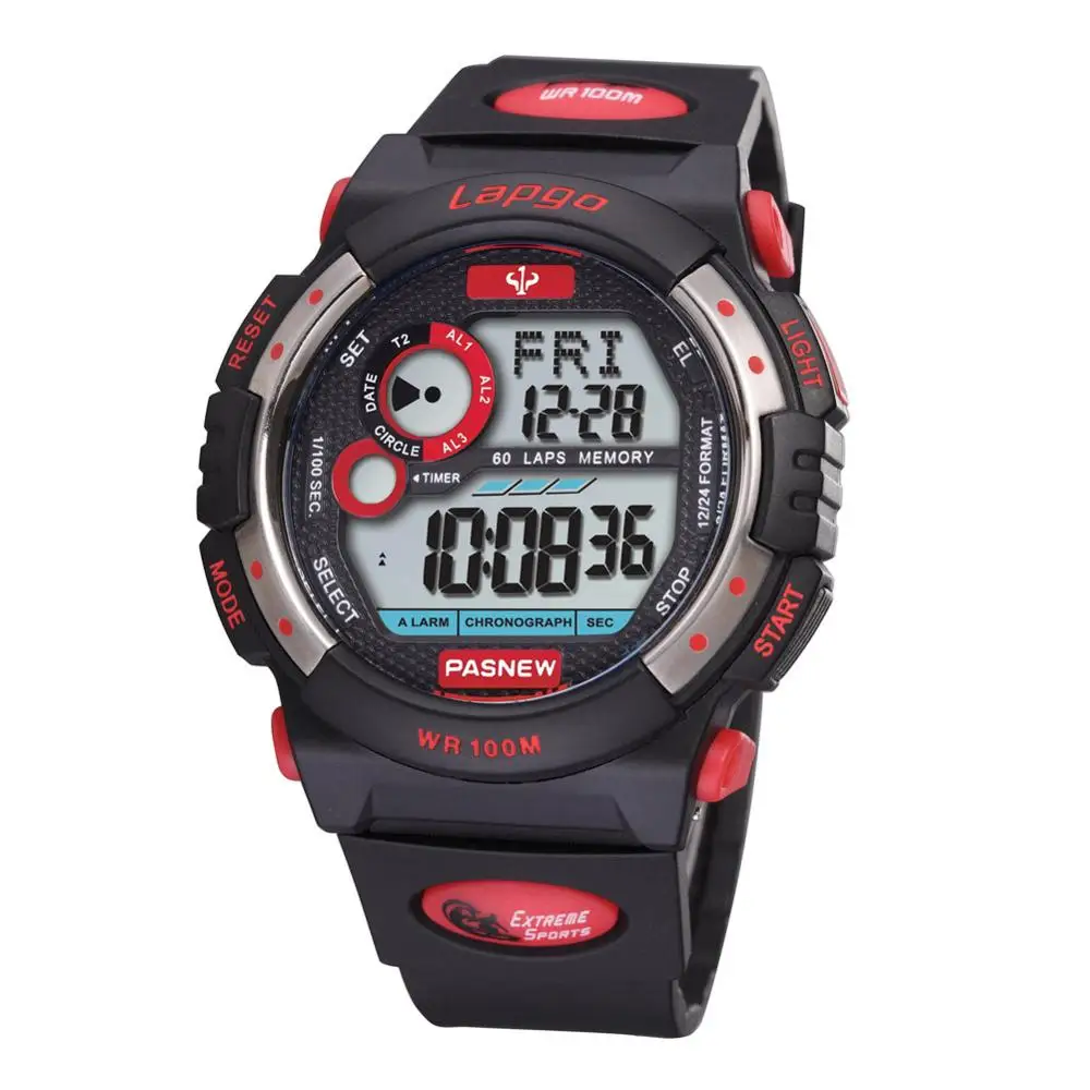 Pasnew крутые Топ Брендовые мужские Многофункциональные цифровые светящиеся 100 м водонепроницаемые военные спортивные часы для плавания и дайвинга PLG-1015D - Цвет: Красный