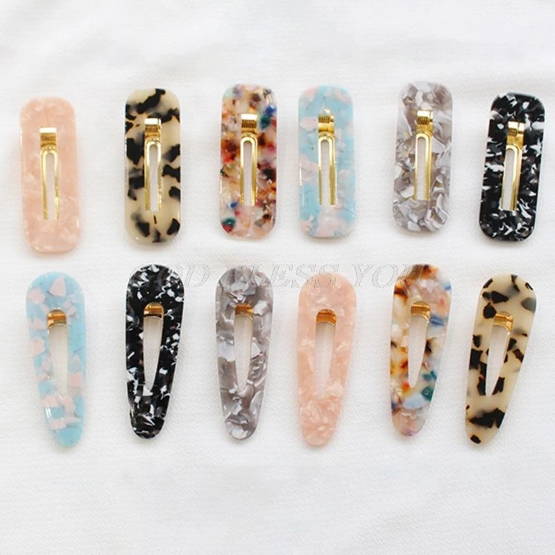 Women-Girls-Japanese-Style-Side-Hair-Clip-Hollow-Geometric-Water-Drop-Shape-Duckbill-Hairgrips-Colored-Marble