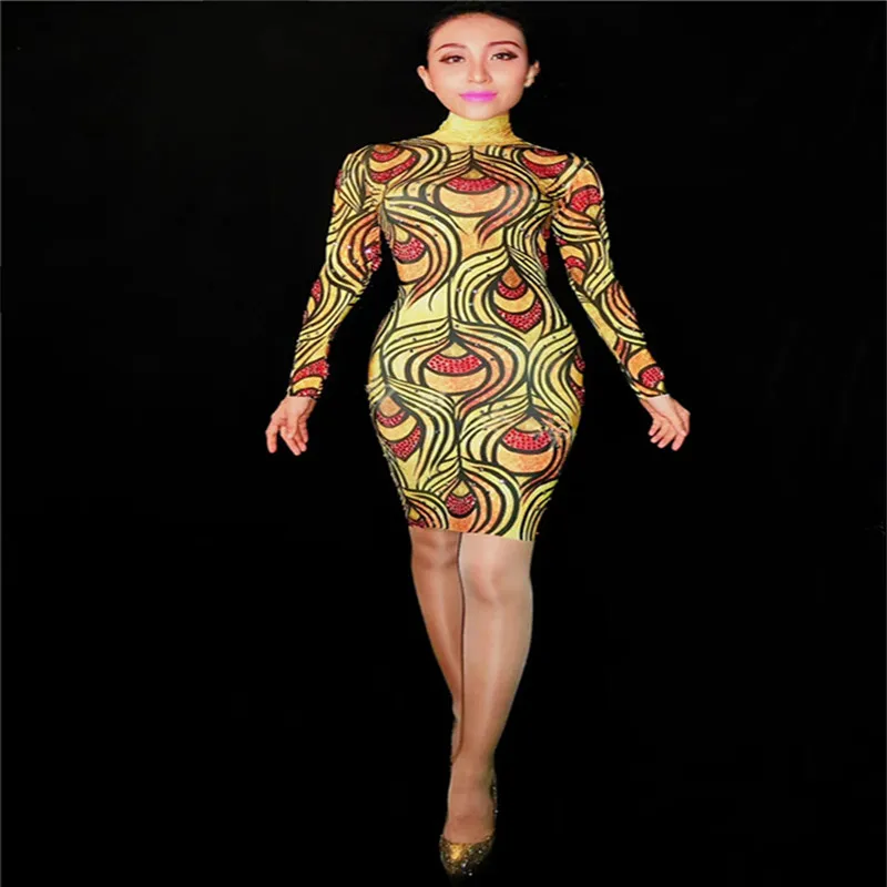 

K11 Female Printed short bag hip skirt female dresses sexy bodysuit bar outfit prom pole dance costumes dj jumpsuit