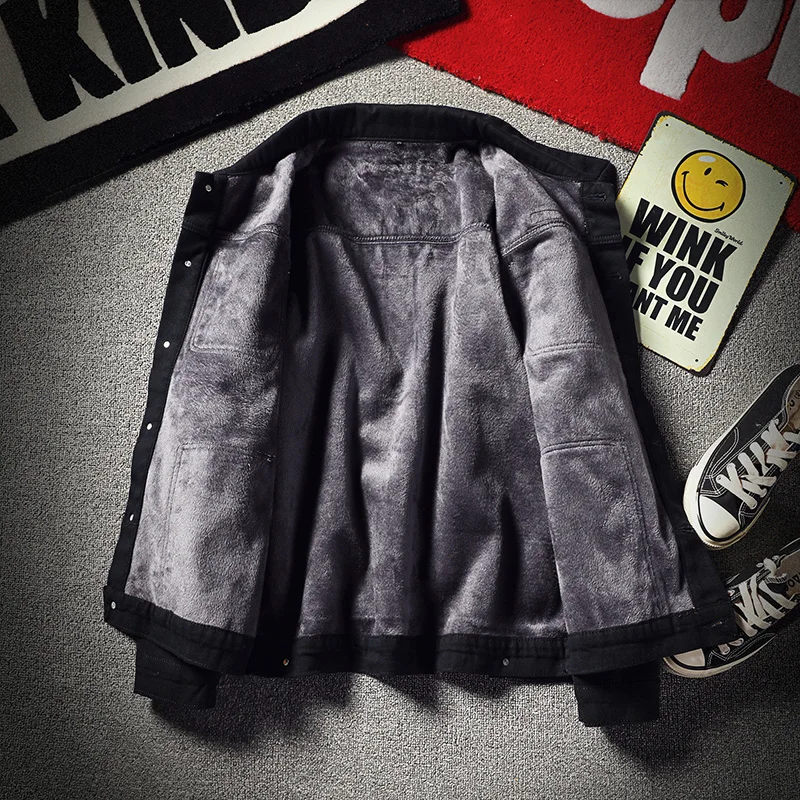 

Winter Warm Denim Jackets Men Black Warm Jean Caots New Fashion Men Thicker Winter Jackets Large Size Jean Jackets Size 5XL